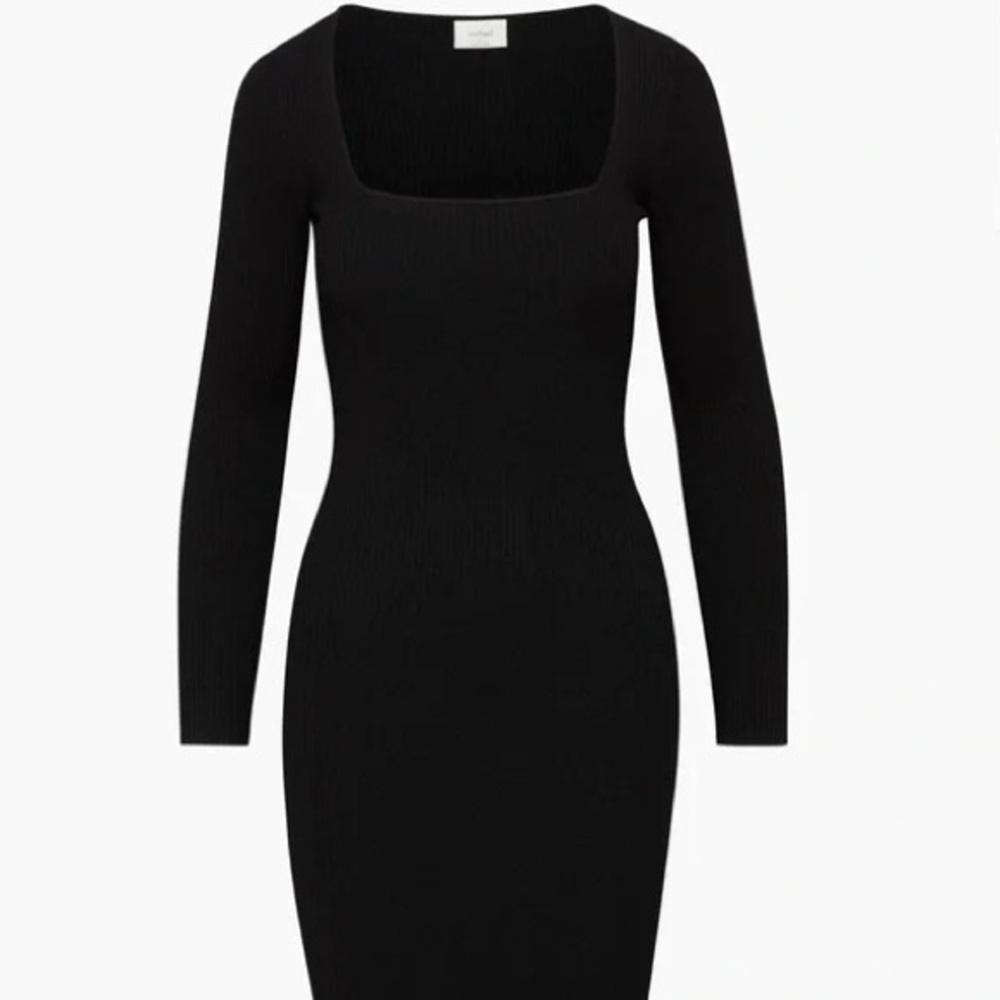 Aritzia Wilfred Instinct Ribbed Midi Dress Black - Size XXS